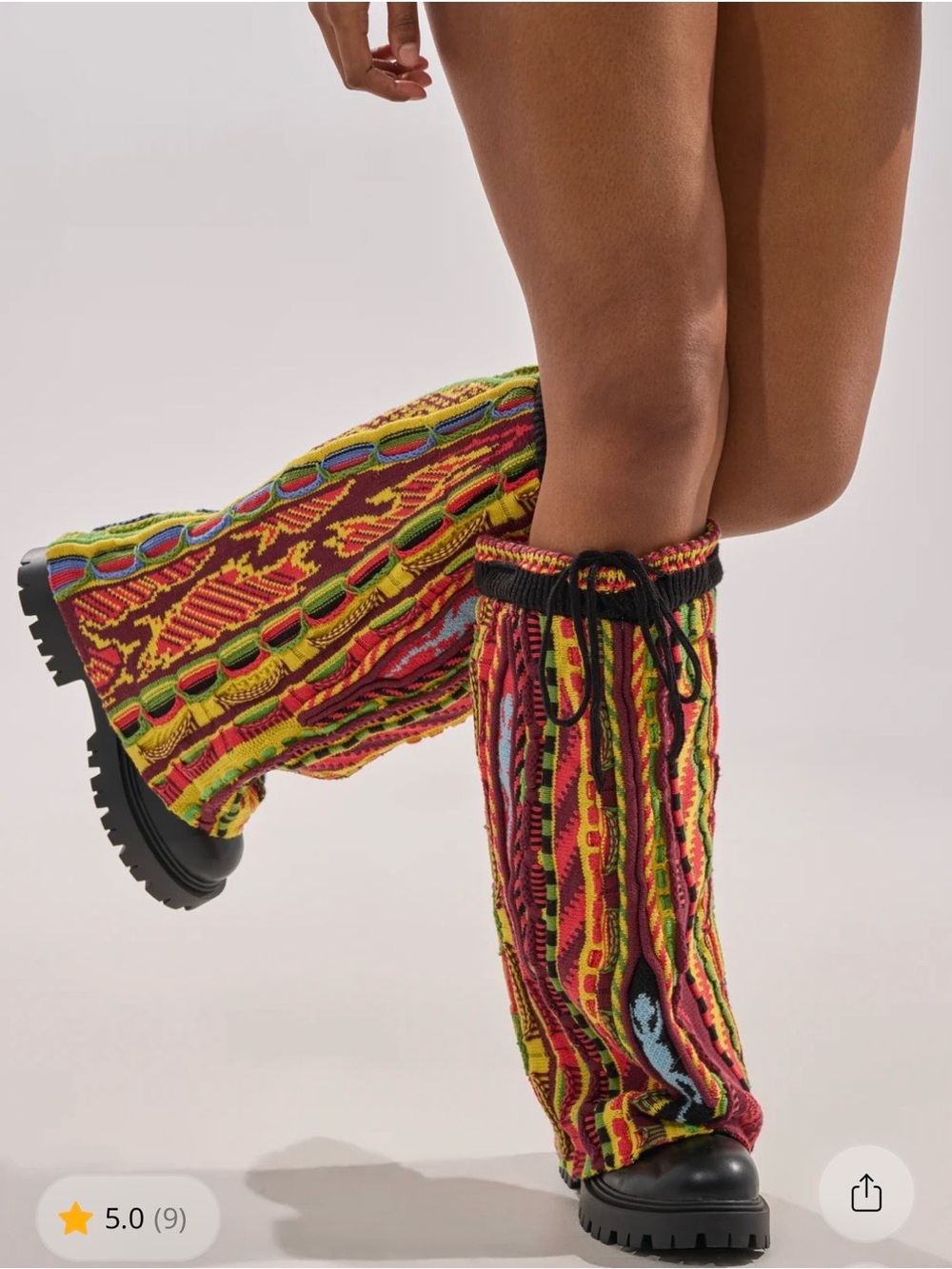 AKIRA Size 10 Multicolor Patterned Knit Boots with Drawstring at the Top - Picture 4 of 8
